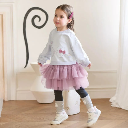 Robe Effet 2-en-1 Sweat et Tulle enfant fille –Violette