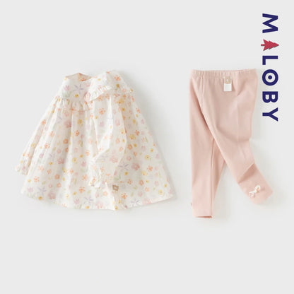 Ensemble fleuri blouse & legging enfant fille- Rose