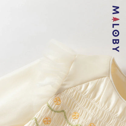 Robe de cérémonie à smocks enfant fille -Jaune