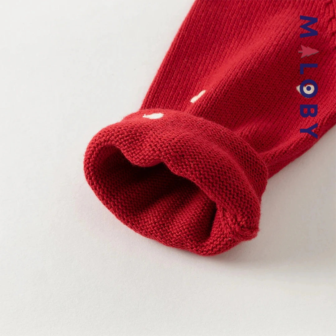 Pull en maille motifs cœurs enfant fille- Rouge / Beige