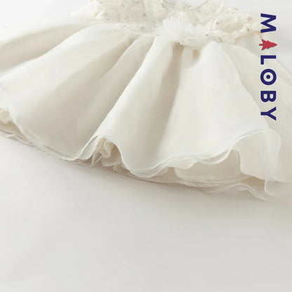 Robe cérémonie manches longues fleurettes - blanc