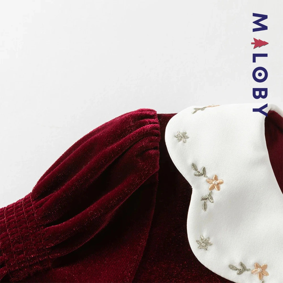 Robe en velours unie enfant fille - bordeaux