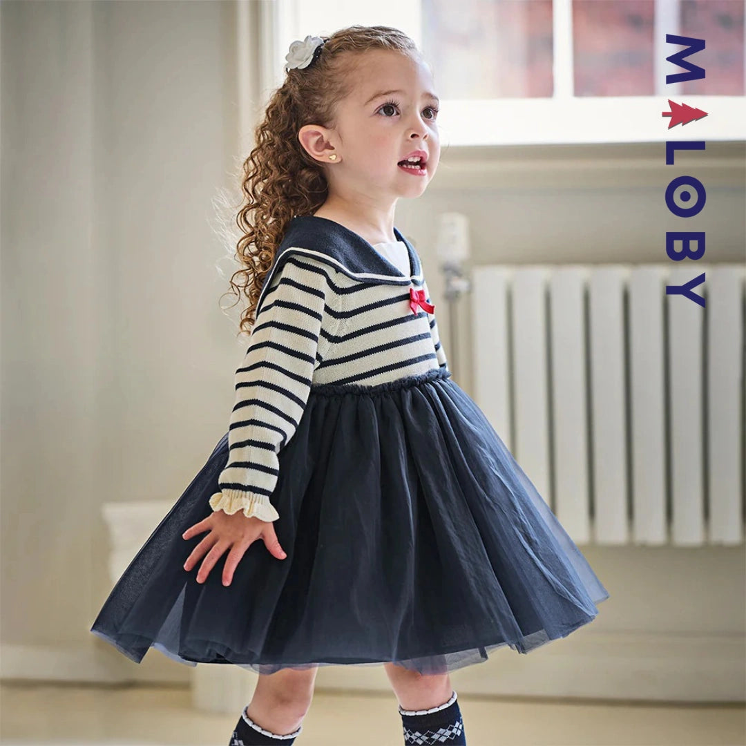 Robe pull style marin enfant fille -marine