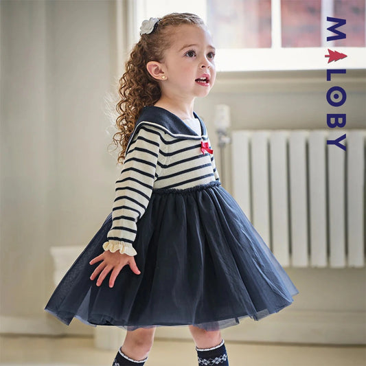 Robe pull style marin enfant fille -marine