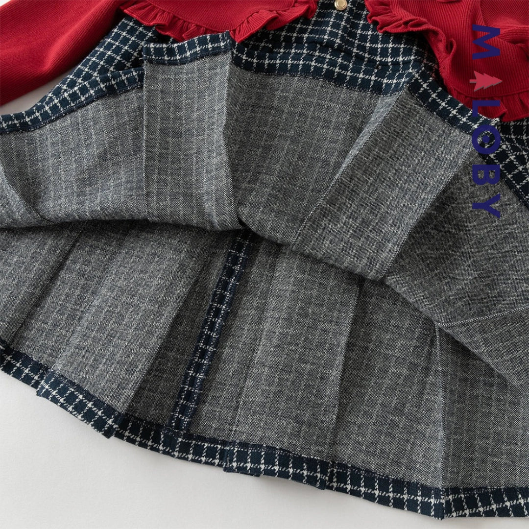 Robe à carreaux  avec Boléro intégré- rouge