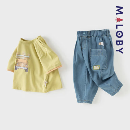 Ensemble 2 pièces T-Shirt + pantalon en denim enfant garçon -Vert