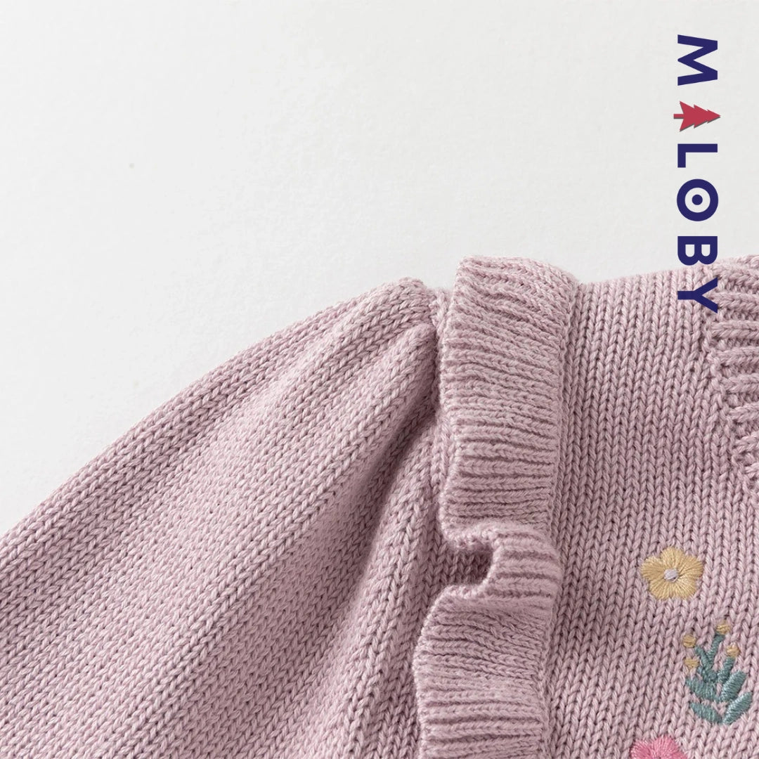 Robe bi-matière motifs brodés enfant fille- violet