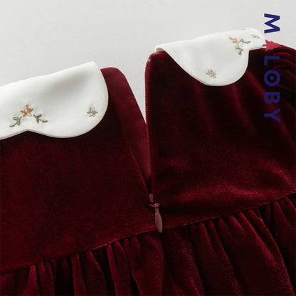 Robe en velours unie enfant fille - bordeaux