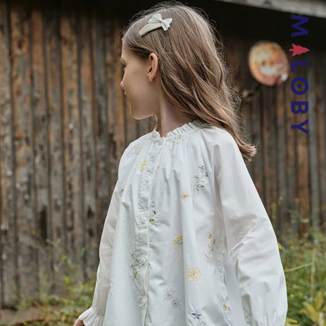 Chemise brodée en pur coton enfant fille -Beige