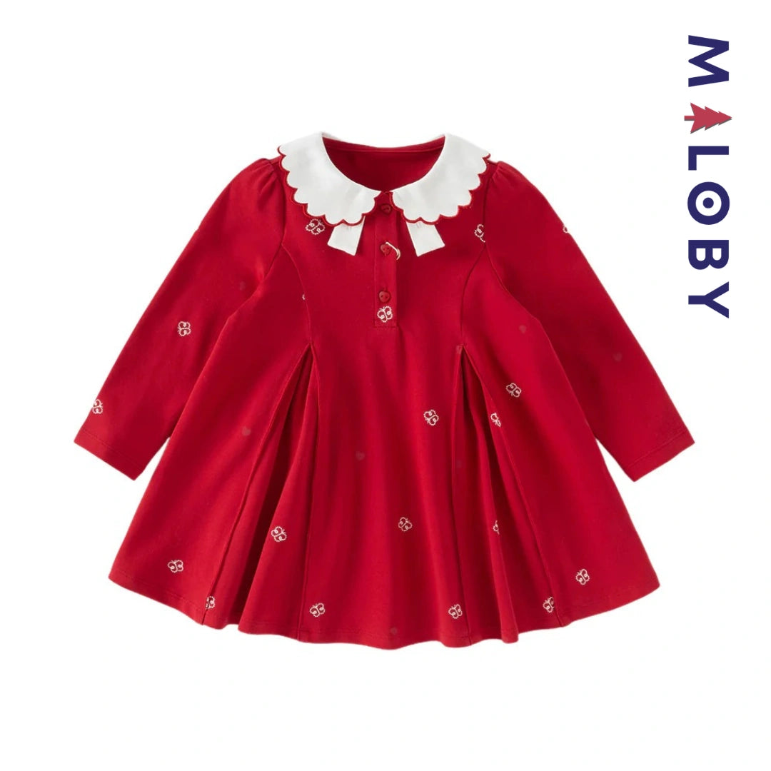 Robe polo motif papillon enfant fille -Rouge -robes et ensembles pour filles, bébés et garcons - MALOBY