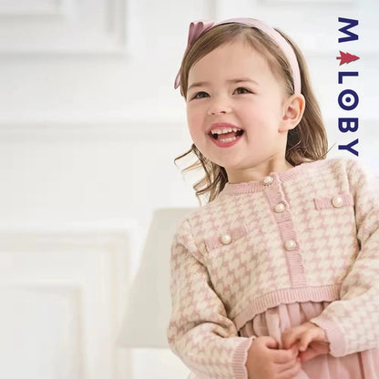 Robe à carreaux manches longues enfant fille - Rose