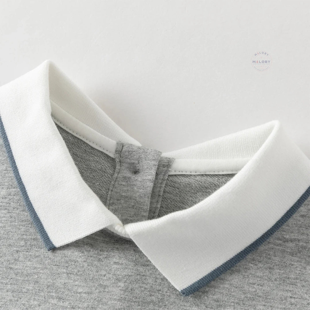 Ensemble sweat col chemise et pantalon cargo enfant garçon gris et bleu marine - MALOBY