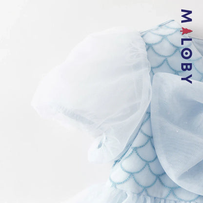 Robe princesse en tulle légère à manches courtes grise et bleue pour filles