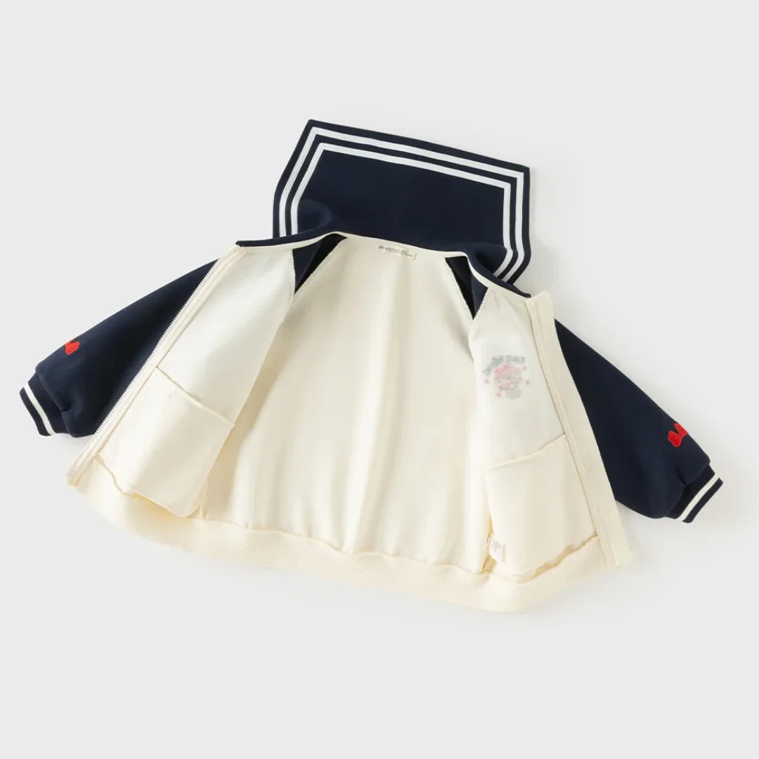 Ensemble Style Marin – Veste Zippée et Jupe Plissée enfant fille -Marine