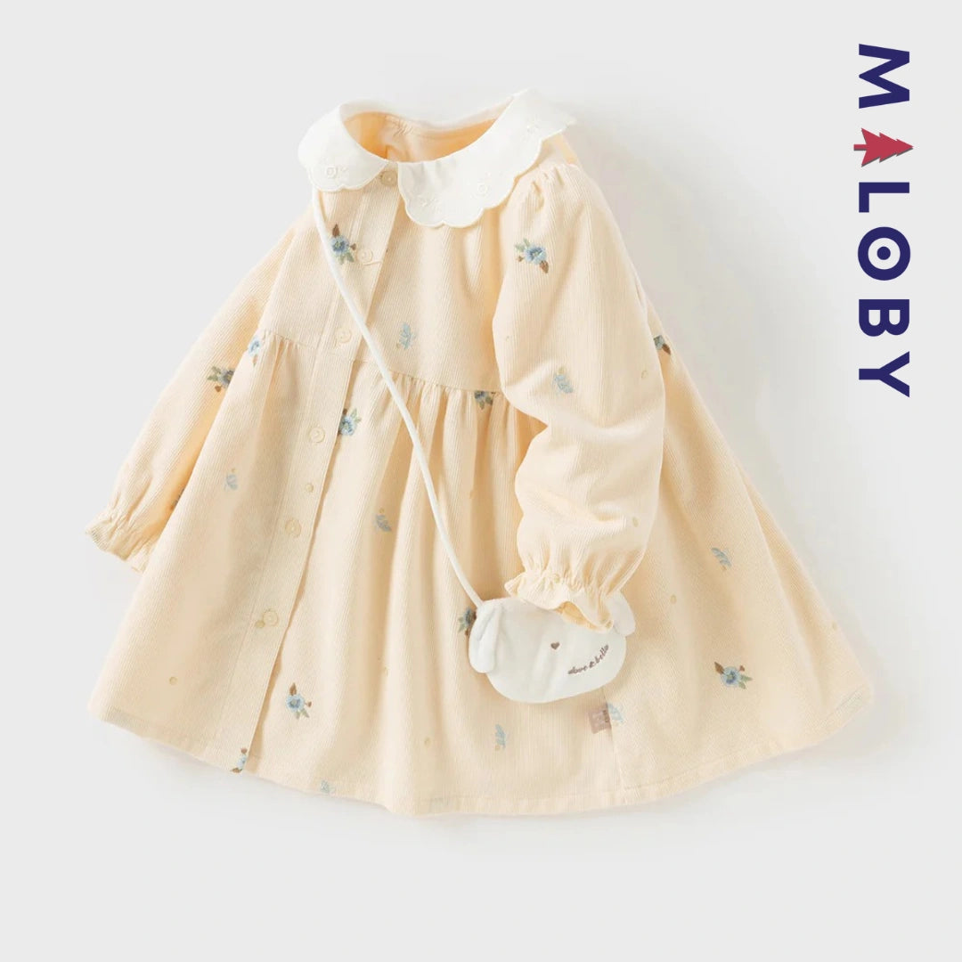 Ensemble robe en velours côtelé + sac fantaisie enfant fille- jaune -robes et ensembles pour filles, bébés et garcons - MALOBY