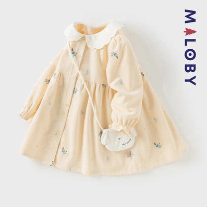 Ensemble robe en velours côtelé + sac fantaisie enfant fille- jaune -robes et ensembles pour filles, bébés et garcons - MALOBY
