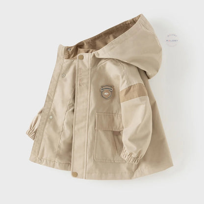 Veste à capuche coupe-vent casual enfant garçon beige, vêtement enfant maroc - MALOBY