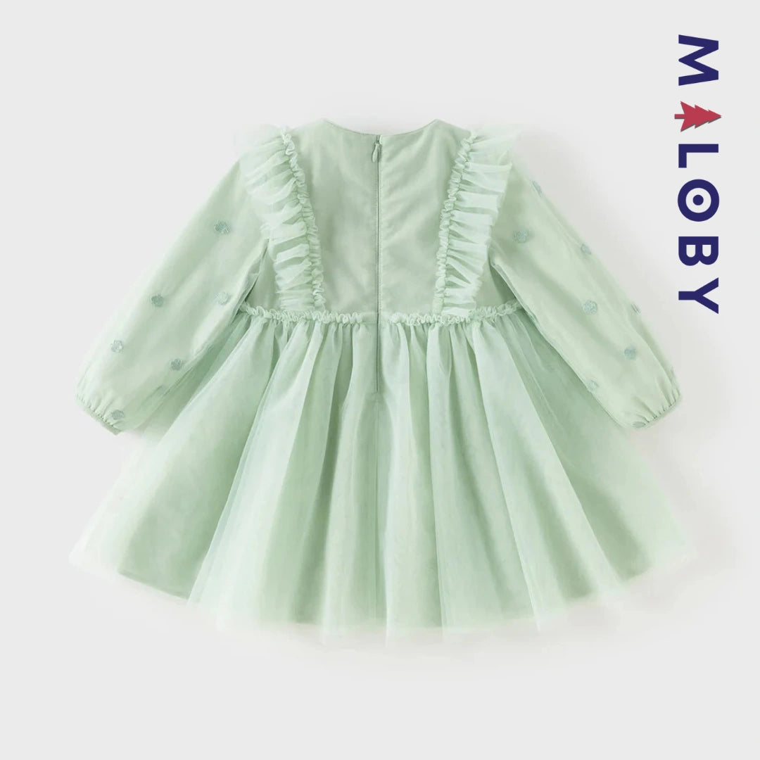 Robe cérémonie brodée fleurs enfant fille -Vert