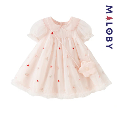 Ensemble Robe+sac pour cérémonie enfant fille- Rose