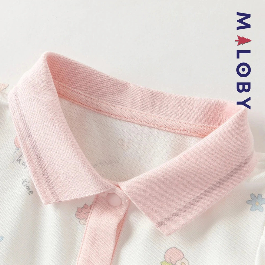 Robe polo motifs fantaisie enfant fille -Blanc/ Rose