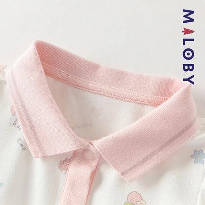 Robe polo motifs fantaisie enfant fille -Blanc/ Rose