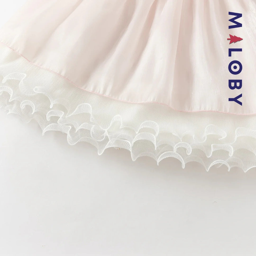 Robe cérémonie à fleurs brodées enfant fille- Rose poudré