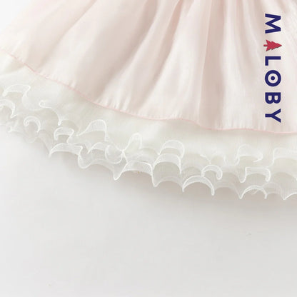 Robe cérémonie à fleurs brodées enfant fille- Rose poudré
