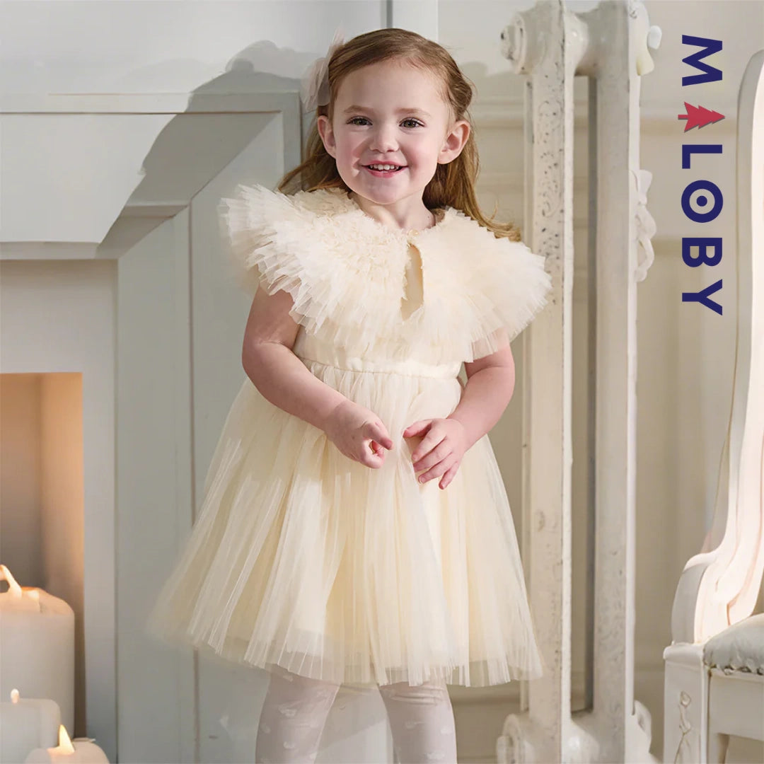 Robe de fête d'été sans manches en tulle champagne pour filles
