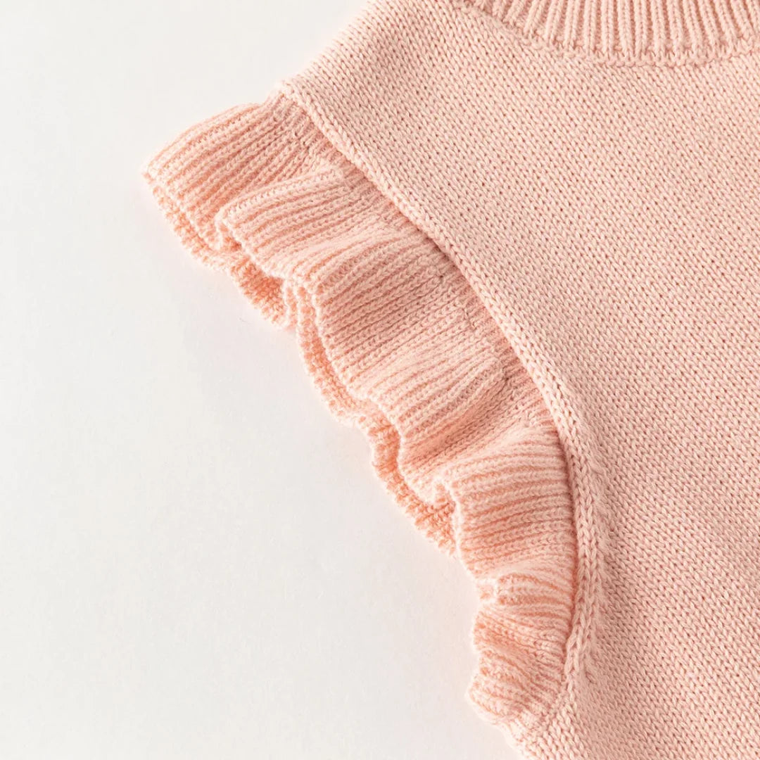 Gilet sans manches en maille 100% coton enfant fille -Rouge/Rose