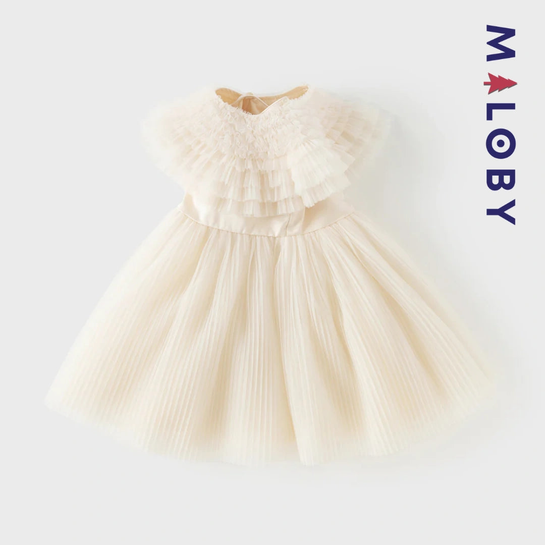 Robe de fête d'été sans manches en tulle champagne pour filles