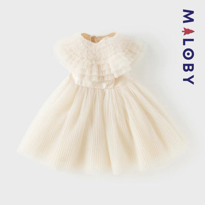 Robe de fête d'été sans manches en tulle champagne pour filles