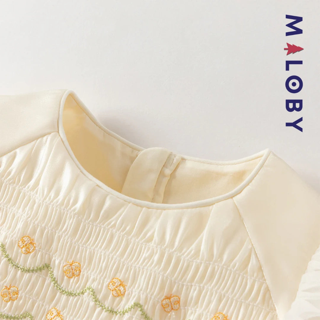 Robe de cérémonie à smocks enfant fille -Jaune