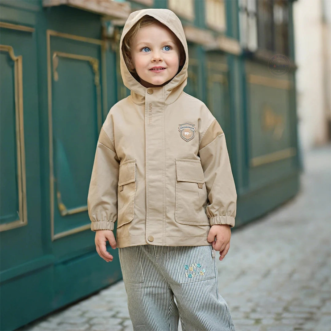 Veste à capuche coupe-vent casual enfant garçon beige, vêtement enfant maroc - MALOBY