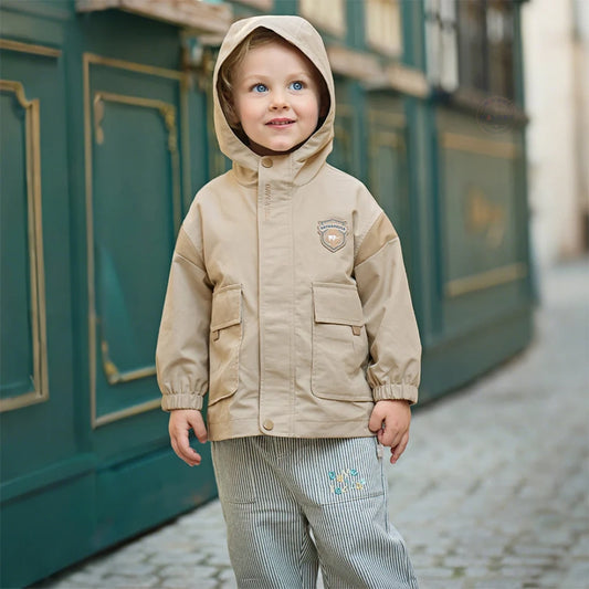 Veste à capuche coupe-vent casual enfant garçon beige, vêtement enfant maroc - MALOBY