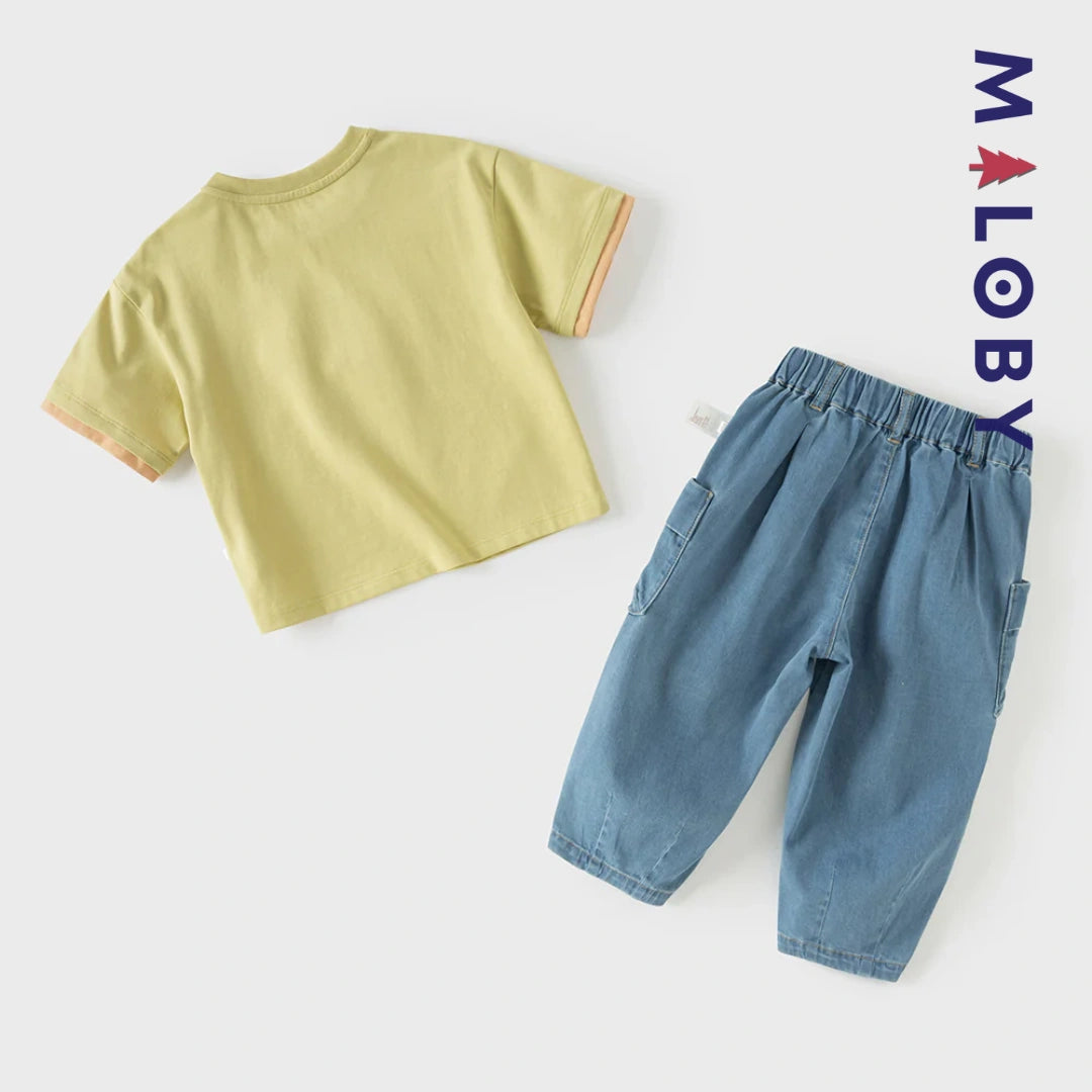 Ensemble 2 pièces T-Shirt + pantalon en denim enfant garçon -Vert