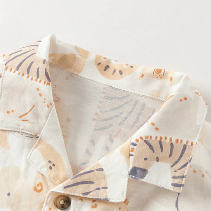 Ensemble Été en lin chemise+short -Imprimé