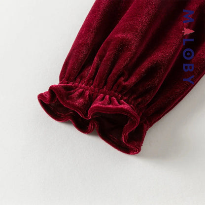 Robe en velours unie enfant fille - bordeaux