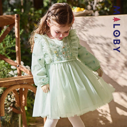 Robe cérémonie brodée fleurs enfant fille -Vert
