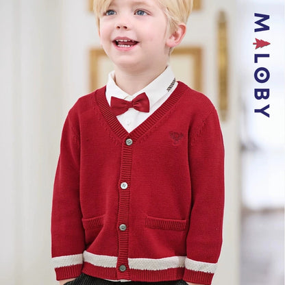 Ensemble 3 pièces chemise +nœud+ cardigan enfant garçon- rouge/blanc