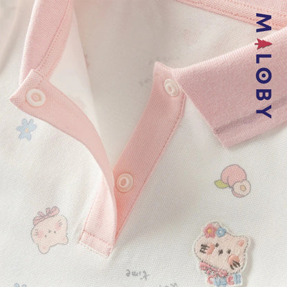 Robe polo motifs fantaisie enfant fille -Blanc/ Rose