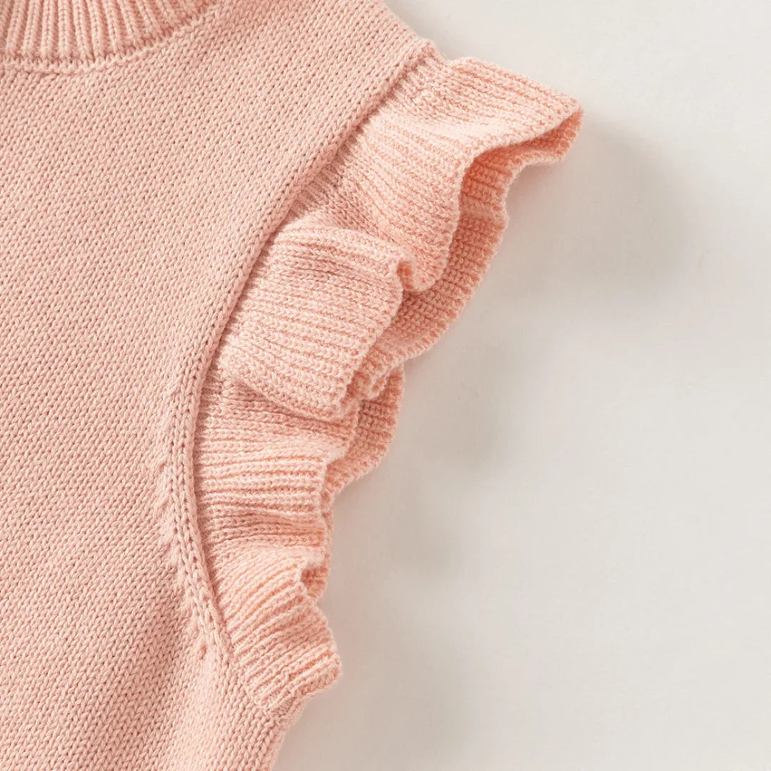 Gilet sans manches en maille 100% coton enfant fille -Rouge/Rose