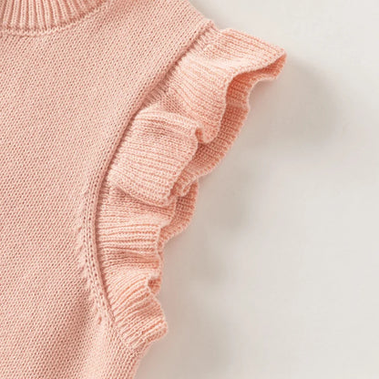 Gilet sans manches en maille 100% coton enfant fille -Rouge/Rose
