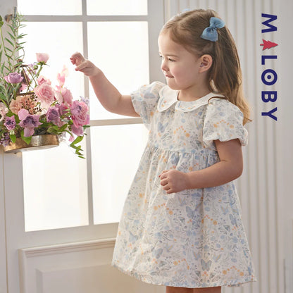 Robe fleurie col claudine enfant fille- Blanc imprimé
