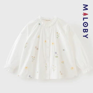 Chemise brodée en pur coton enfant fille -Beige