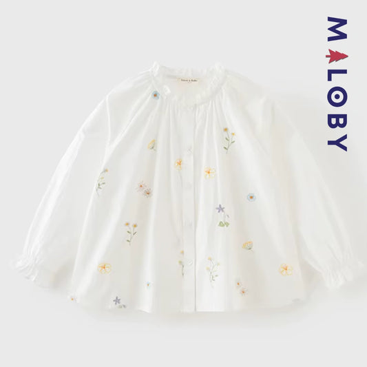 Chemise brodée en pur coton enfant fille -Beige