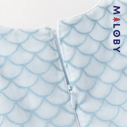 Robe princesse en tulle légère à manches courtes grise et bleue pour filles