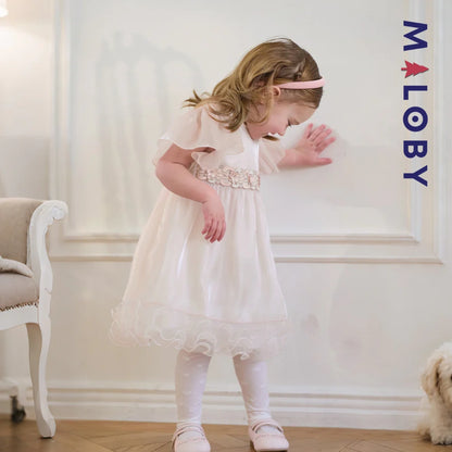 Robe cérémonie à fleurs brodées enfant fille- Rose poudré
