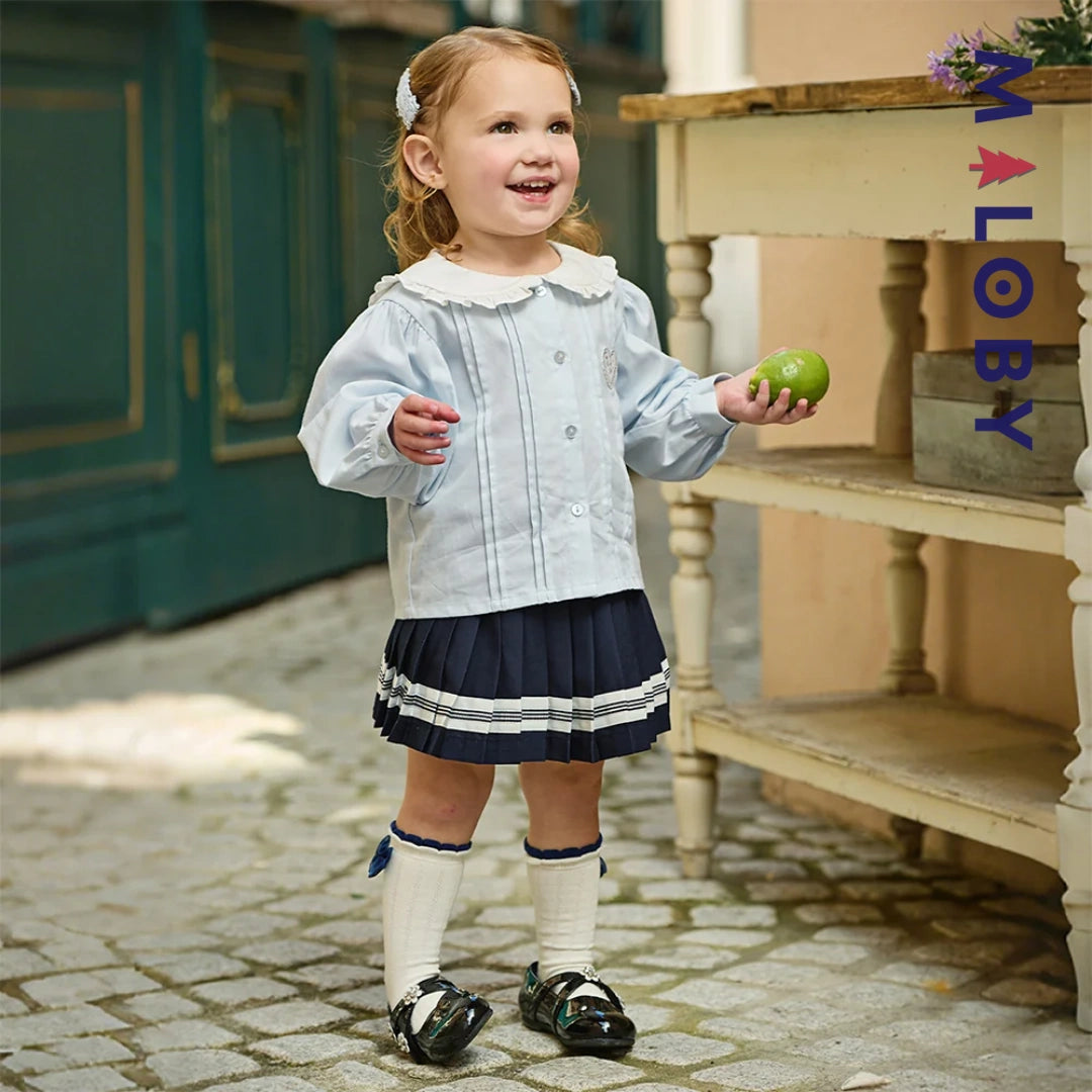 Ensemble habillé 2 pièces Chemise + Jupon plissé enfant fille -Bleu
