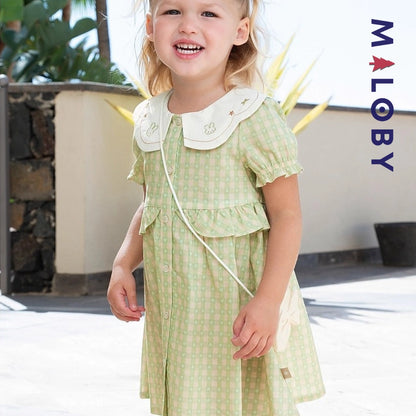 Ensemble robe d'été col claudine+sac enfant fille -vert