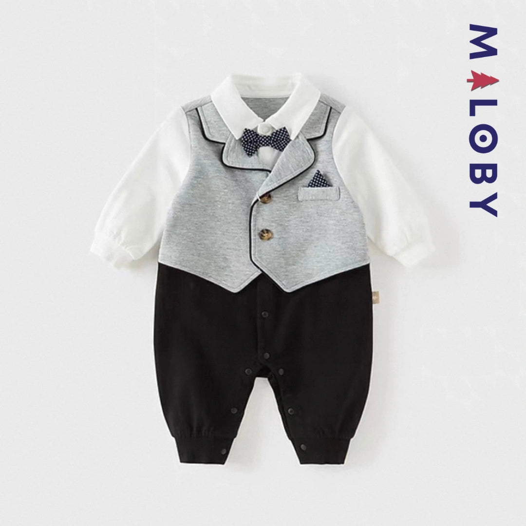 Combinaison cérémonie à nœud effet 2 en 1 bébé garçon -Gris